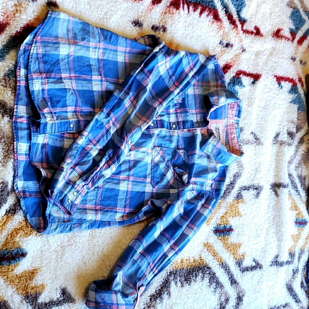 Blue and pink striped button up